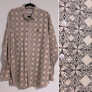 Men’s Cinch Tan and Dark Brown Printed Western Button-down Shirt XL
